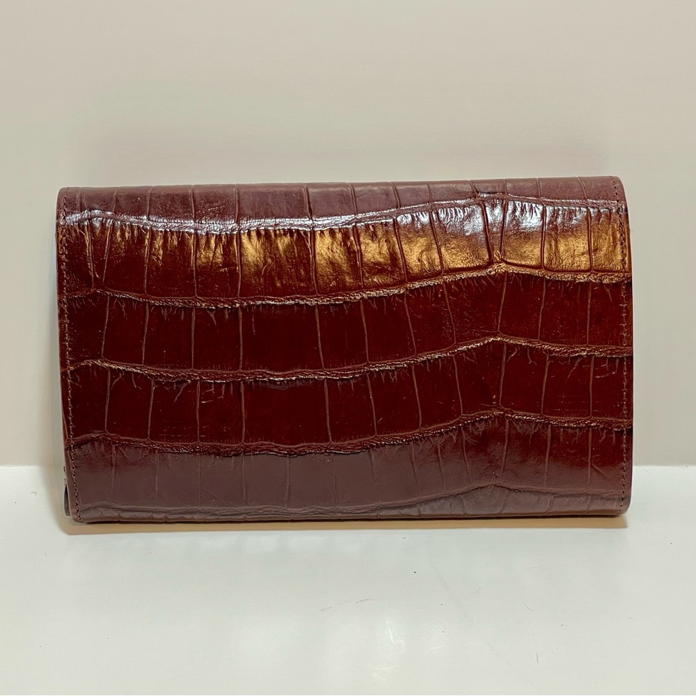 Brighton Crocodile Embossed Vintage Leather Clutch / Wallet Organizer - Picture 3 of 16